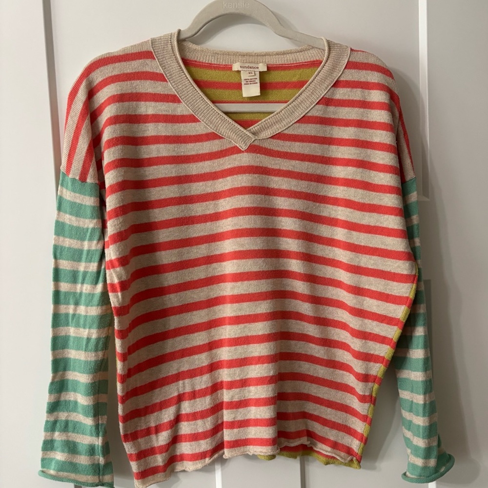 Sundance Striped Cotton V-Neck Sweater women’s XS